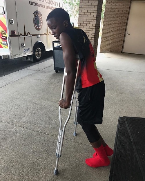 A picture of Rodricous Gates Jr. injured after a football match.